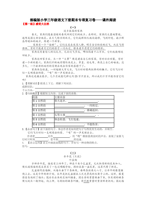 期末专项复习卷——课外阅读(试题)部编版三年级语文下册