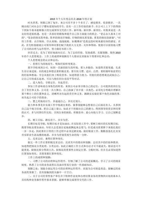 2015年个人年度总结及2016年度计划