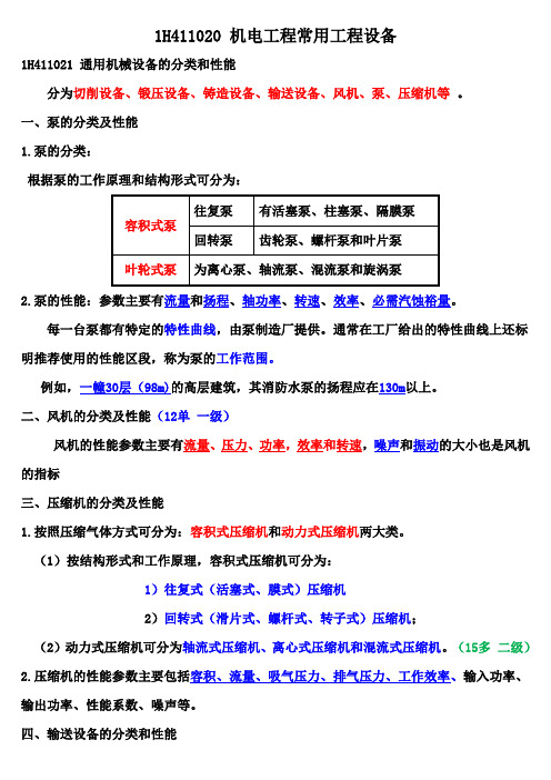 1H411020 机电工程常用工程设备