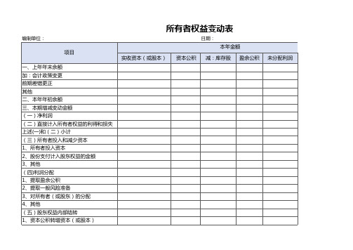 所有者权益变动表格