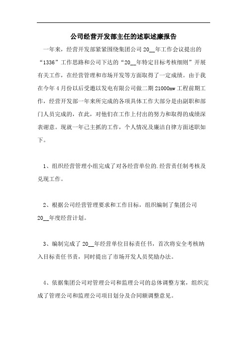 公司经营开发部主任的述职述廉报告