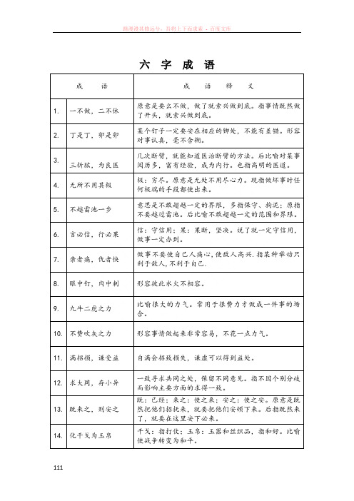 知识集锦六字成语释义