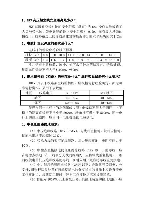 6KV架空线路相关知识点常识