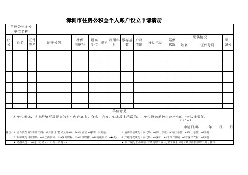 2深圳市住房公积金个人账户设立申请清册