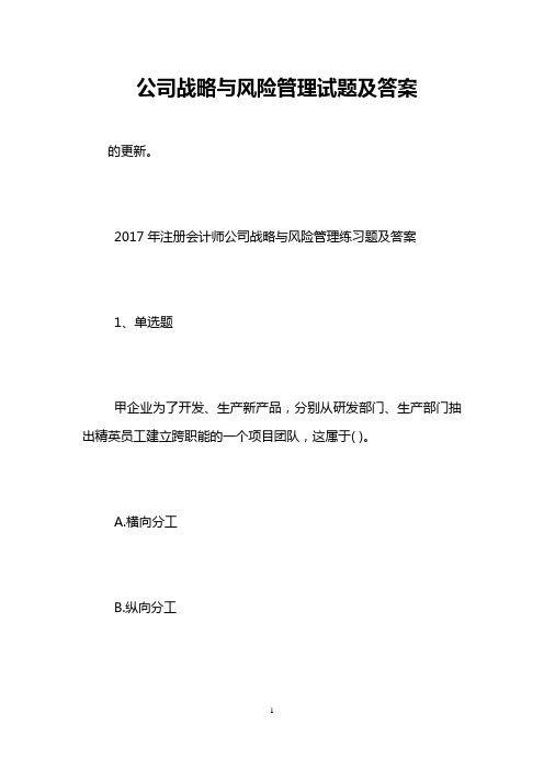 公司战略与风险管理试题及答案