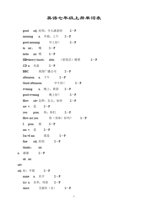 英语七年级上册单词表(人教版)