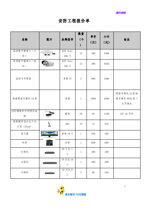 安防监控系统报价单【弱电方案】