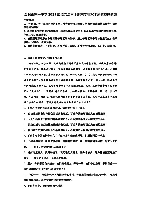 合肥市第一中学2025届语文高三上期末学业水平测试模拟试题含解析