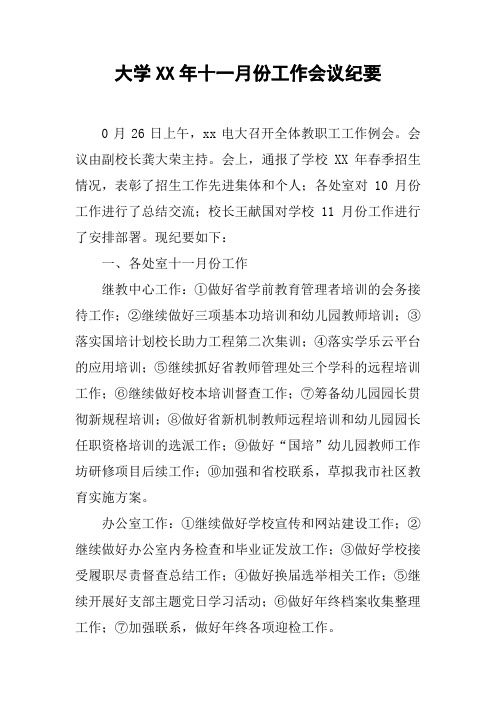 大学XX年十一月份工作会议纪要