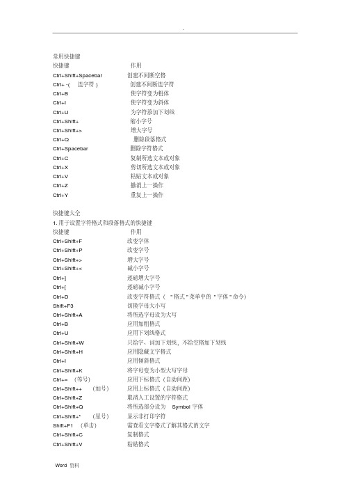 WORD办公软件操作快捷键大全