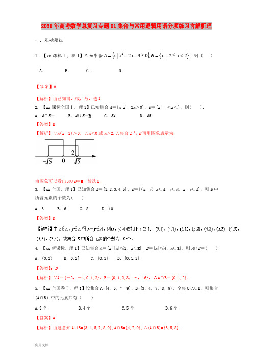 2021-2022年高考数学总复习专题01集合与常用逻辑用语分项练习含解析理