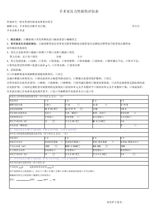 手术室术中压力损伤评估表