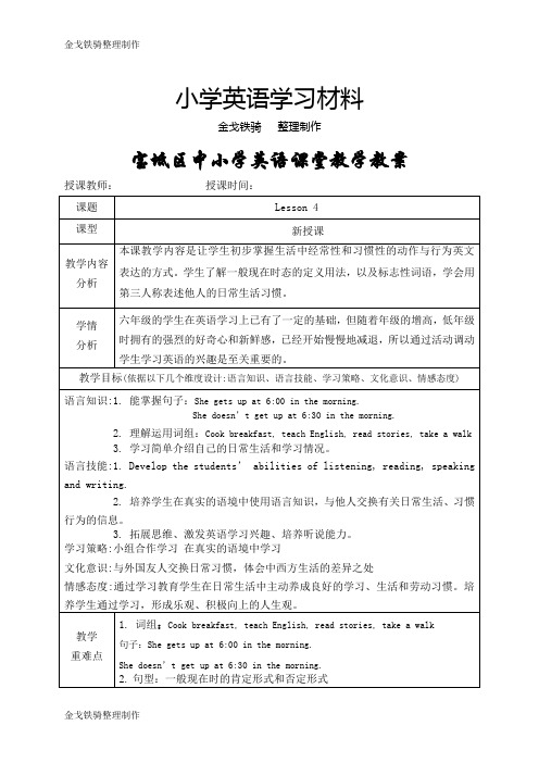 人教精通版英语6上lesson 4