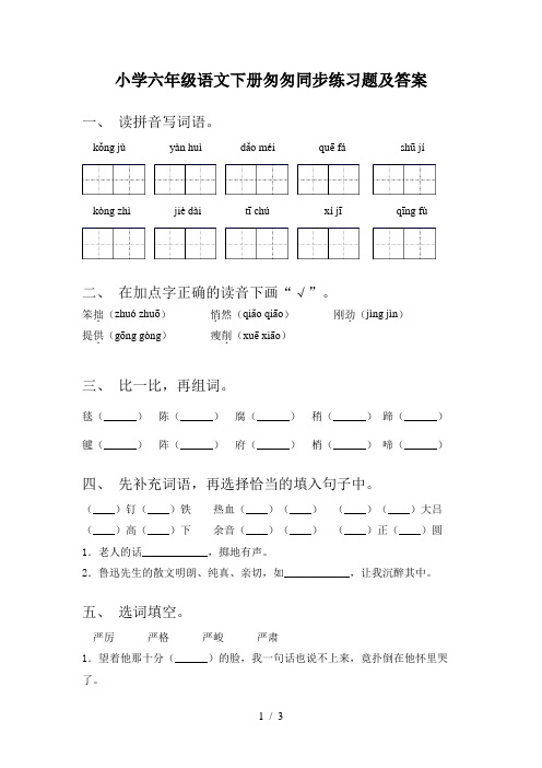 小学六年级语文下册匆匆同步练习题及答案