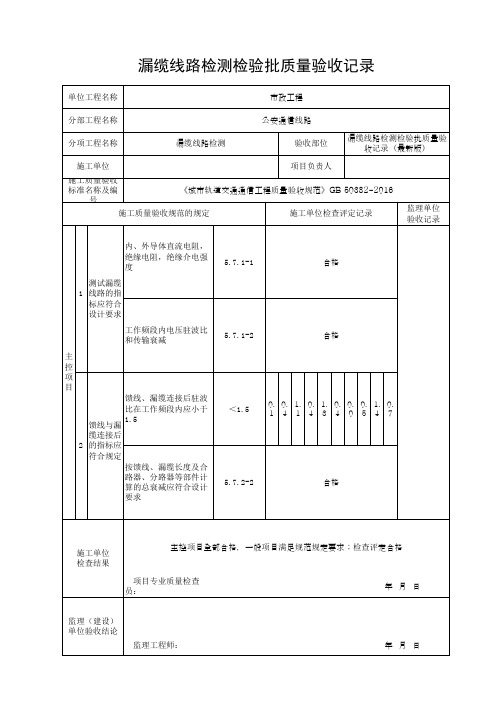 漏缆线路检测检验批质量验收记录(最新版)