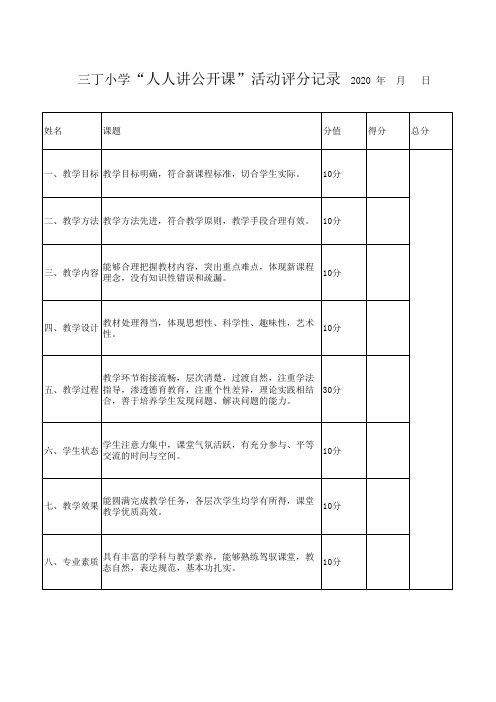 三丁小学“人人讲公开课”活动评分记录