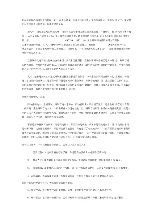 如何组建核心的网络营销团队