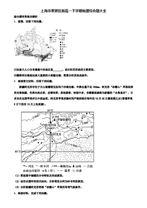 上海市奉贤区新高一下学期地理综合题大全含解析