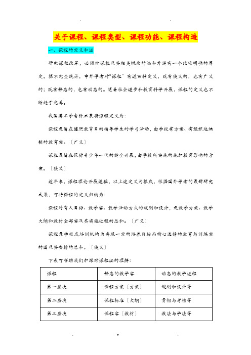 关于课程课程类型课程功能课程结构