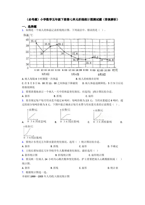 (必考题)小学数学五年级下册第七单元折线统计图测试题(答案解析)