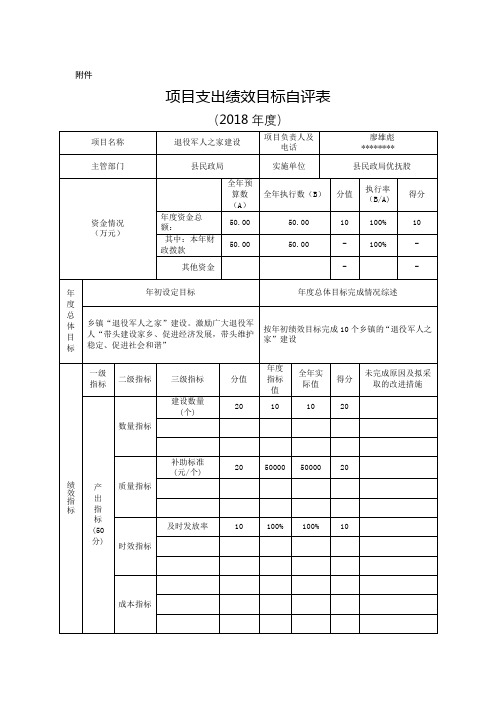 项目支出绩效目标自评表【模板】