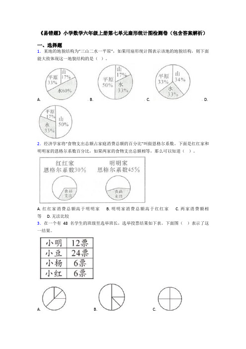 《易错题》小学数学六年级上册第七单元扇形统计图检测卷(包含答案解析)