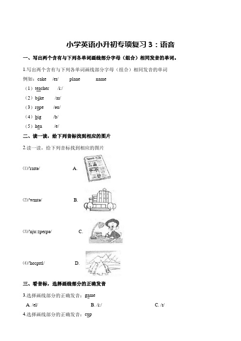 人教(pep)六年级下册英语试题-专项复习3：语音 (含答案)