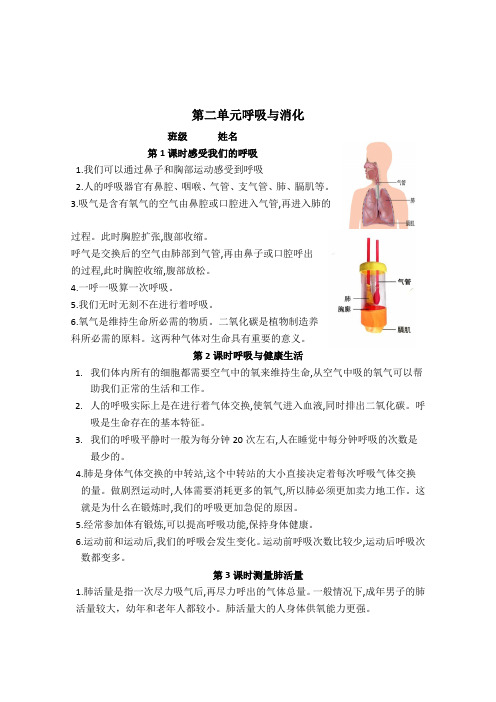 2020教科版四年级科学上册呼吸与消化单元知识要点