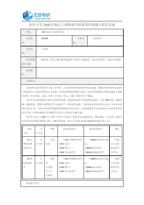 东华大学2018年旭日工商管理学院世界经济硕士招生目录_东华大学考研网