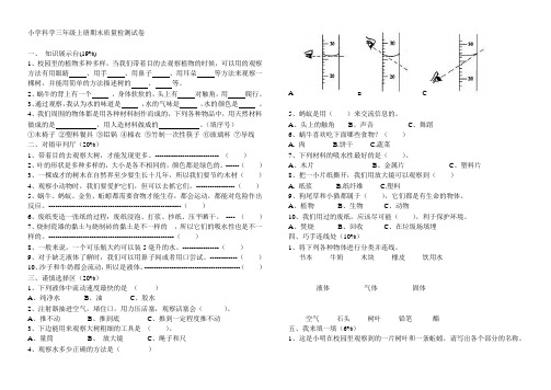 2019年三年级科学上册期末测试卷