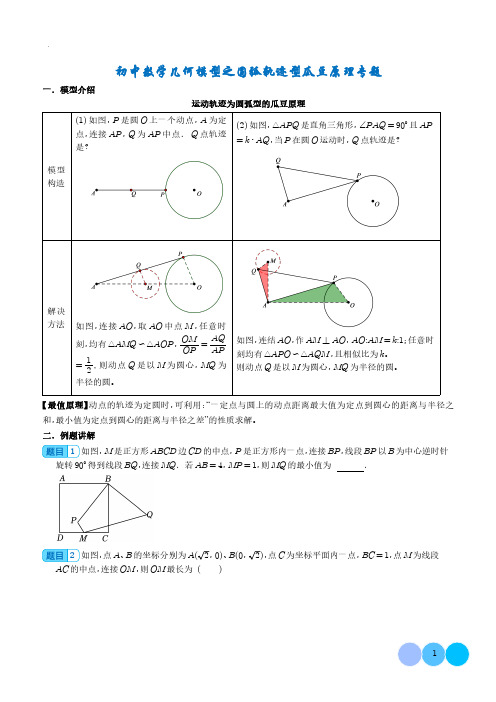 初中数学几何模型之圆弧轨迹型瓜豆原理专题含参考答案