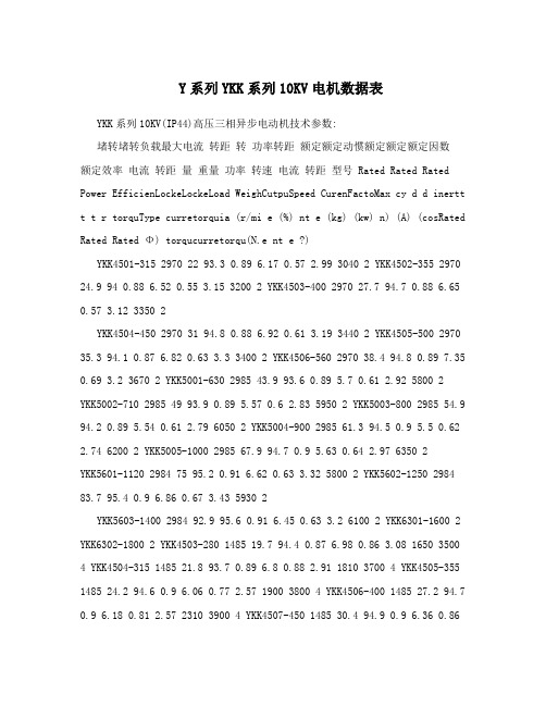 Y系列YKK系列10KV电机数据表