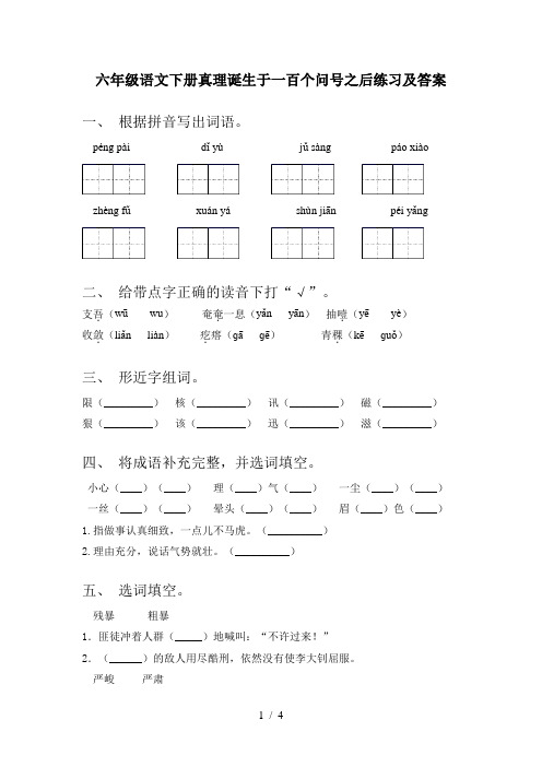 六年级语文下册真理诞生于一百个问号之后练习及答案