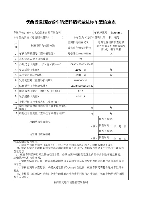 车辆燃料消耗达标车型核查表