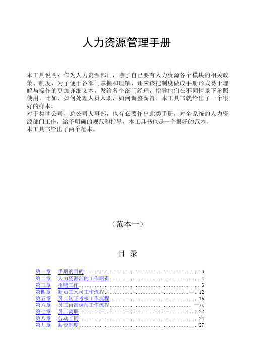 关于人力资源管理手册范本