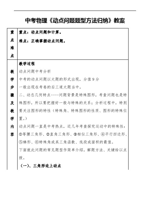 中考物理《动点问题题型方法归纳》教案