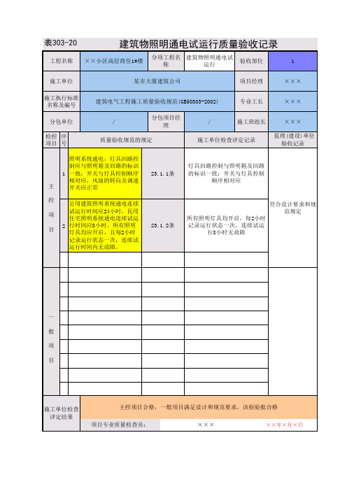 92.建筑物照明通电试运行质量验收记录