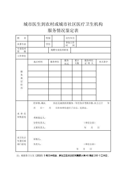 城市医生到农村或城市社区医疗卫生机构服务情况鉴定表[1]