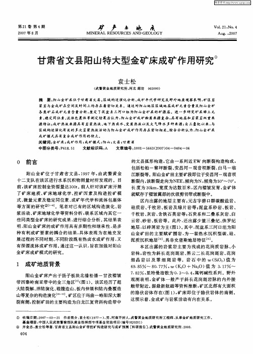 甘肃省文县阳山特大型金矿床成矿作用研究