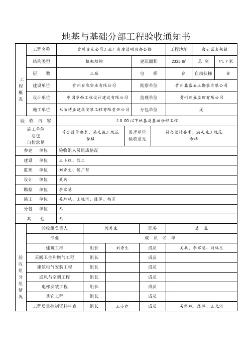 地基与基础分部工程验收通知书