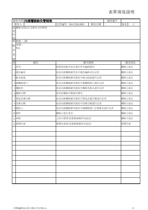 内部稽核缺失管制表填写说明