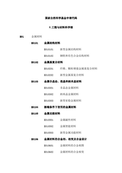 国家自然科学基金申请代码E