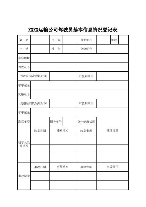 驾驶员基本信息情况登记表