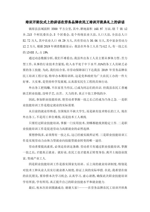 培训开班仪式上的讲话 在劳务品牌农民工培训开班典礼上的讲话 精品