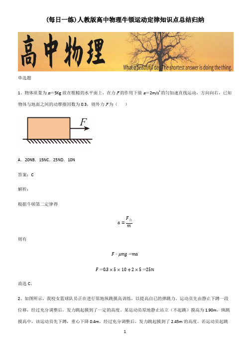 人教版高中物理牛顿运动定律知识点总结归纳