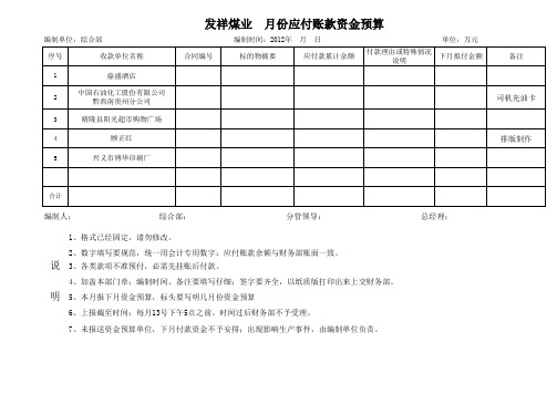 各部门上报预算格式