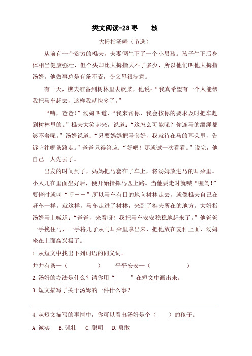 2020部编本三年级语文下册课时训练-28枣核(含答案)