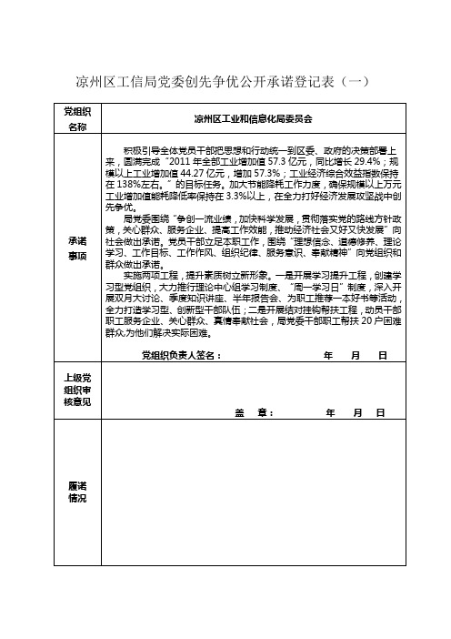 党组织创先争优承诺表