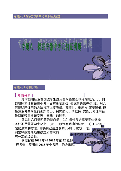 2013届中考数学考前热点聚焦专题八《探究安徽中考汇总