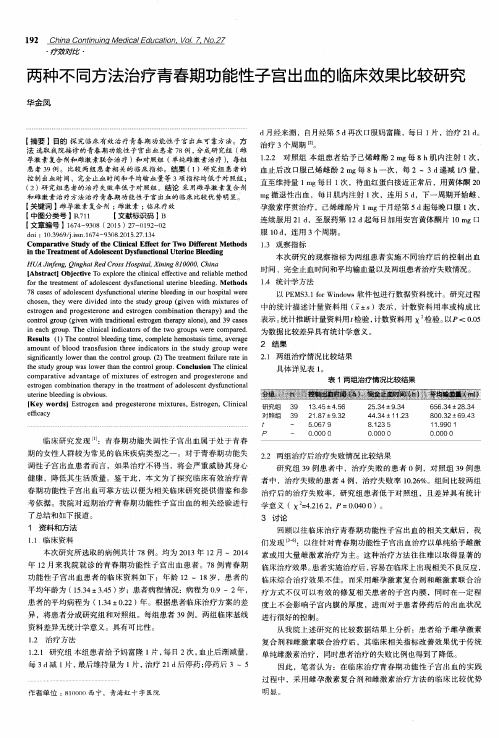 两种不同方法治疗青春期功能性子宫出血的临床效果比较研究